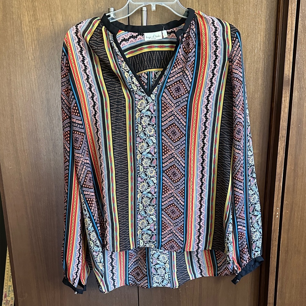 Kaya Di Koko Colorful Geometric Pattern Boho Blouse XS